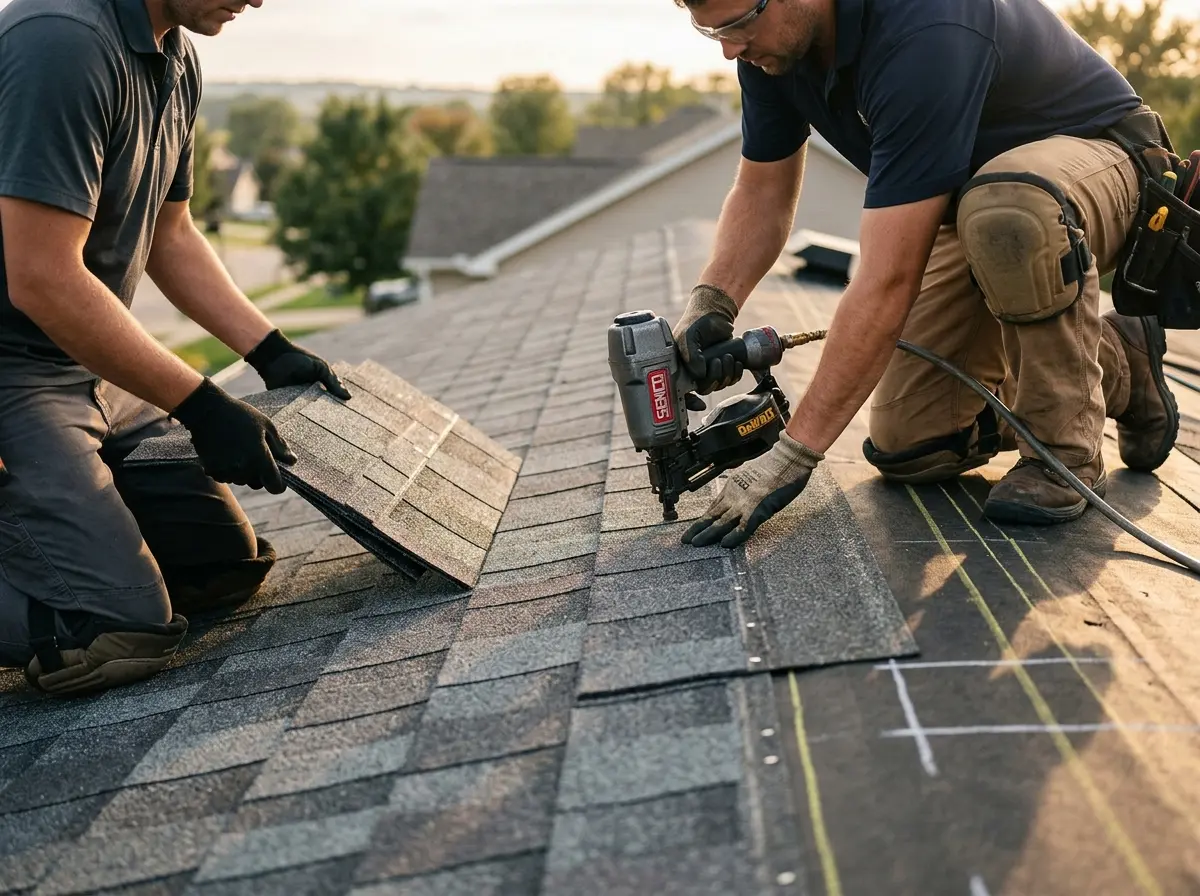 Professional roofer working on a residential roof in Ocean Shores